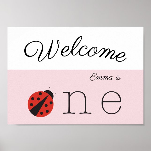 Welcome poster for ladybug first birthday (Front)