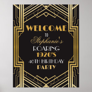 Welcome Poster Gatsby Art Deco Gold Birthday Sign