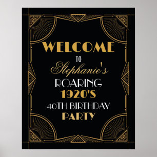 Welcome Poster Gatsby Art Deco Gold Birthday Sign