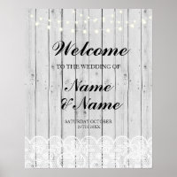 Welcome Poster Sign Wedding Lace Grey Wood Poster