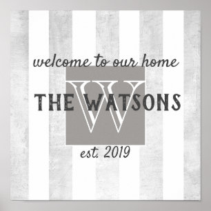 welcome poster to personalize monogram custom grey