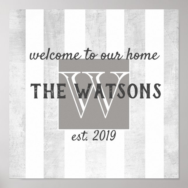 welcome poster to personalize monogram custom grey (Front)