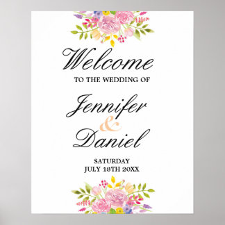 Welcome Poster Wedding Pink Floral Reception