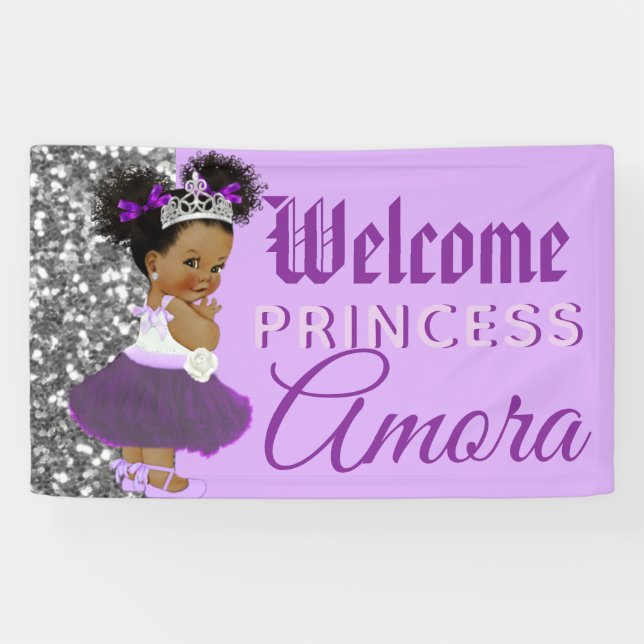 Welcome Princess Purple & Silver Glitter Elegant Banner (Horizontal)