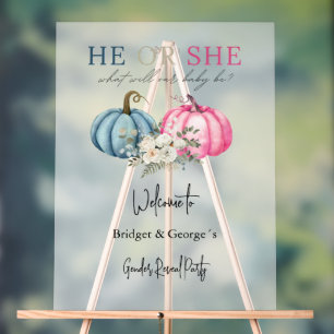 welcome pumpkin & baby gender reveal party frosted acrylic sign