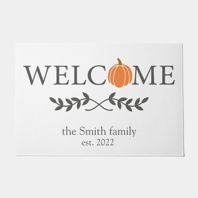 Welcome Pumpkin Personalized Doormat (Front)