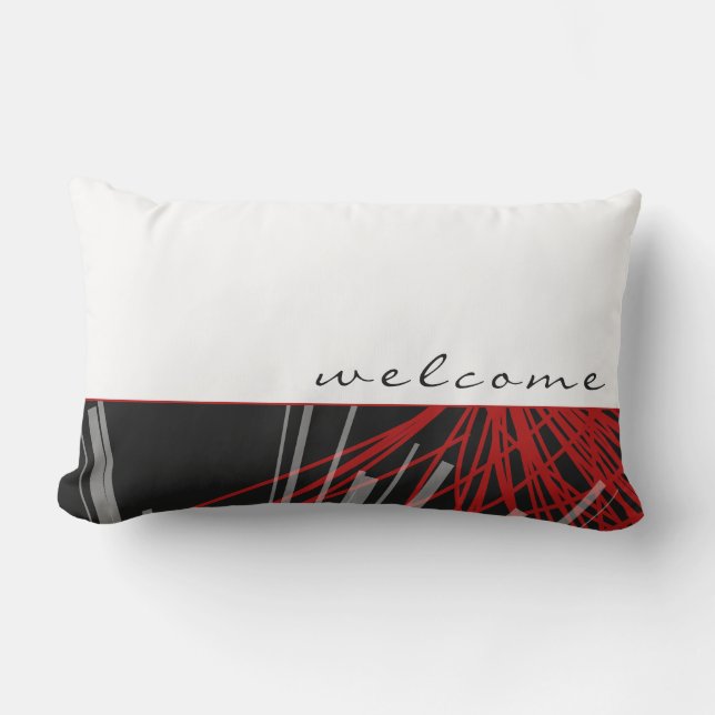 Welcome | Red Black & White Abstract Ribbons Lumbar Pillow (Front)