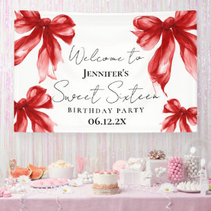 Welcome Red Bow Coquette Script Sweet 16 Banner