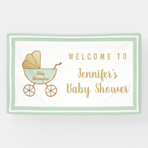 Welcome Retro Carriage Mint Green Baby Shower Banner