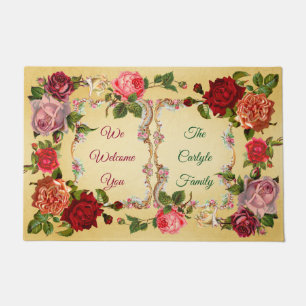 Welcome Rococo Frames Victorian Roses Monogram Doormat