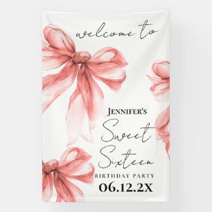 Welcome Rose Gold Bow Coquette Script Sweet 16 Banner