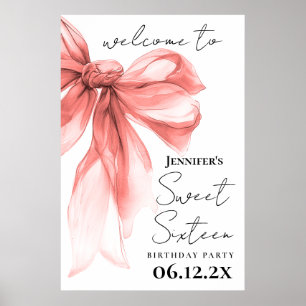 Welcome Rose Gold Bow Coquette Script Sweet 16 Poster