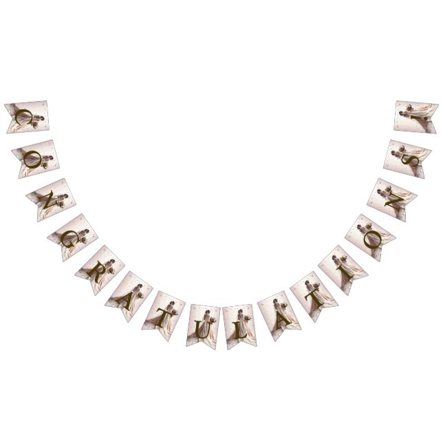 Welcome Rose Winter Wedding Bride Golden Hearts Bunting Flags (All)