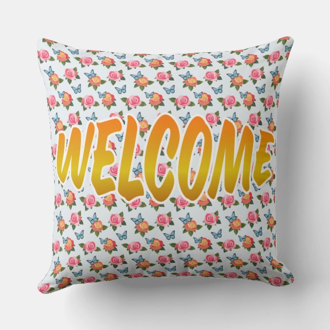 Welcome Roses flower pattern   Throw Pillow (Back)