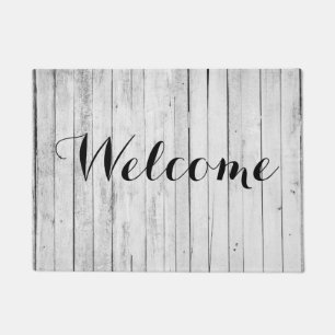 Welcome Rustic Black and White Wood Panel Farm Doormat