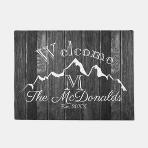 Welcome Rustic Wood Mountain   Family Monogram Doormat