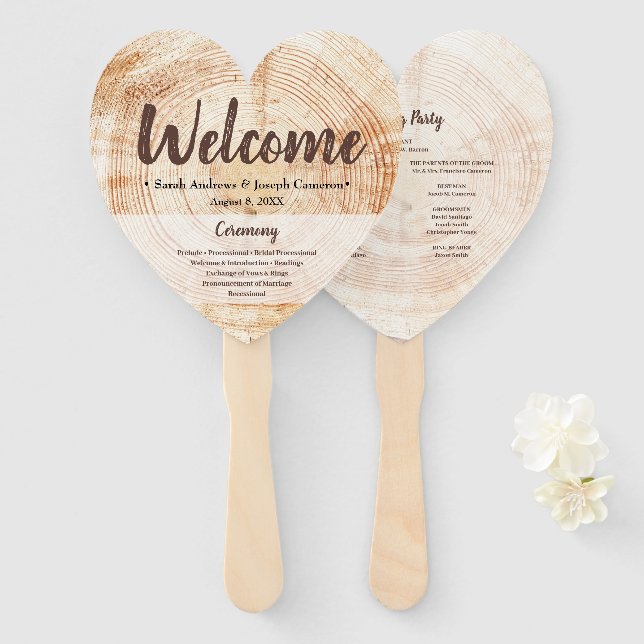 Welcome Rustic Wood Wedding Party and Program  Hand Fan (Front and Back)