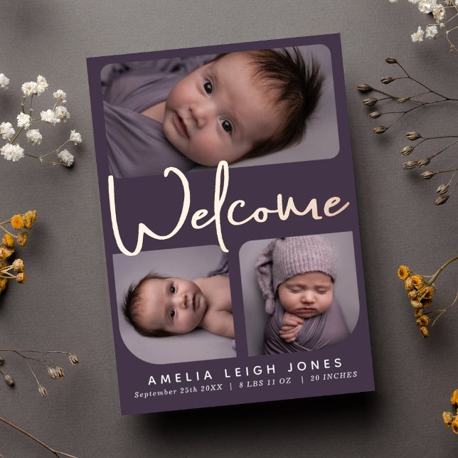 Welcome Script Foil Photo Birth Announcement (Creator Uploaded)