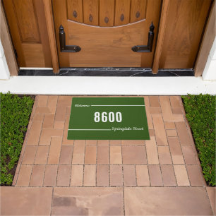 Welcome Script Forest Green White Street Address  Doormat