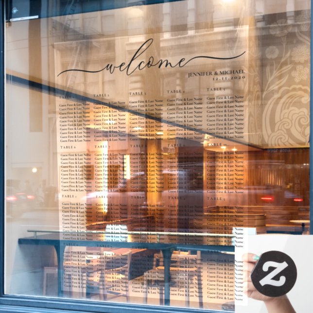 Welcome seating chart twenty table numbers window cling (Cafe Window)
