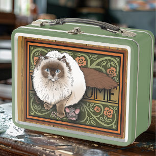 Welcome Siamese Cat Mouse Metal Lunch Box