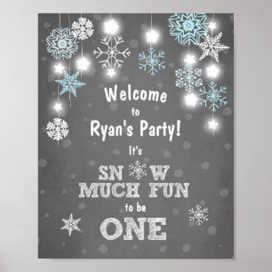 Welcome Sign Blue snowflakes Snow much fun One
