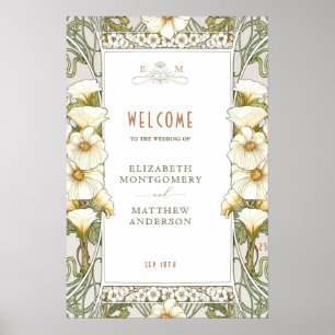 Welcome Sign Calla Lily Vintage Art Nouveau Mucha