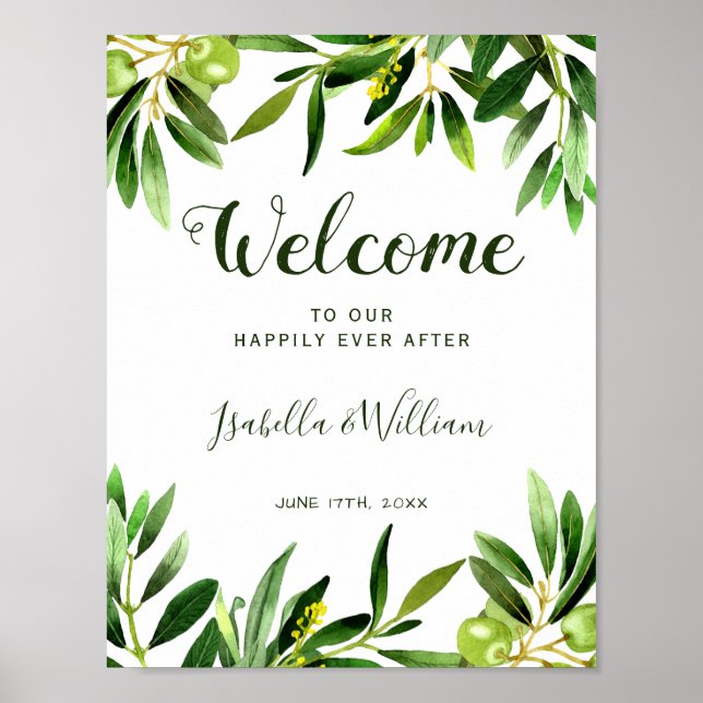 Welcome Sign | Elegant Olive Boho Garden Wedding (Front)