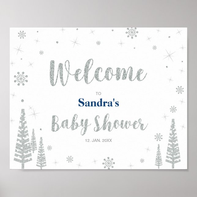 Welcome Sign for Winter Baby Shower, Boy, Blue (Front)