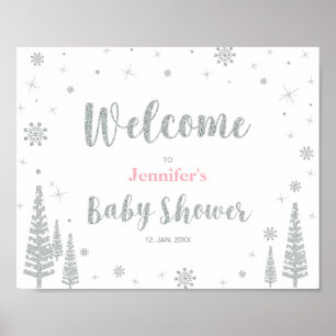 Welcome Sign for Winter Baby Shower, Girl, Pink