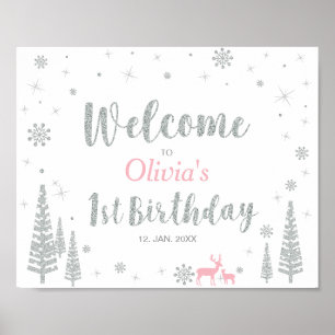 Welcome Sign for Winter Girl 1st Birthday Party