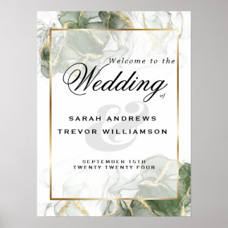 Welcome Sign Gold Muted Sage Green Ink