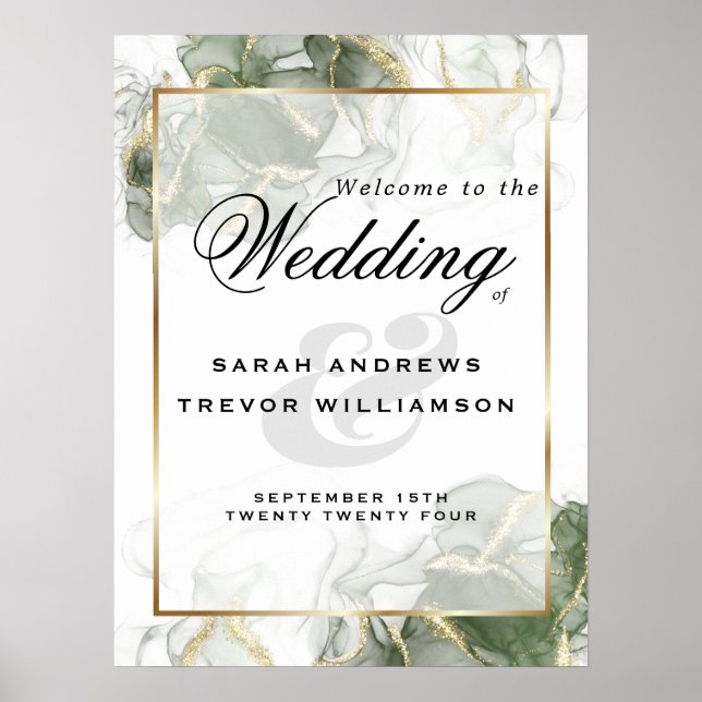 Welcome Sign Gold Muted Sage Green Ink (Front)