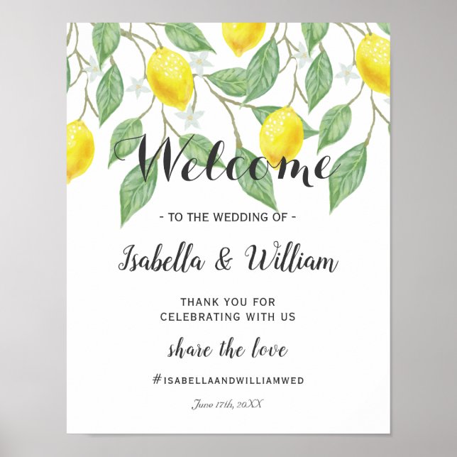 Welcome Sign | Modern Boho Lemon Summer Wedding (Front)