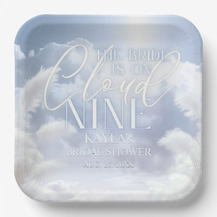 Welcome Sign On Cloud Nine 9 Pampas Bridal Shower Paper Plate