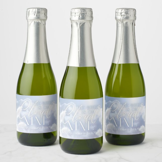 Welcome Sign On Cloud Nine 9 Pampas Bridal Shower Sparkling Wine Label (Bottles)