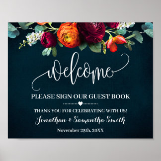 Welcome Sign our Guest Book Wine Navy Wedding