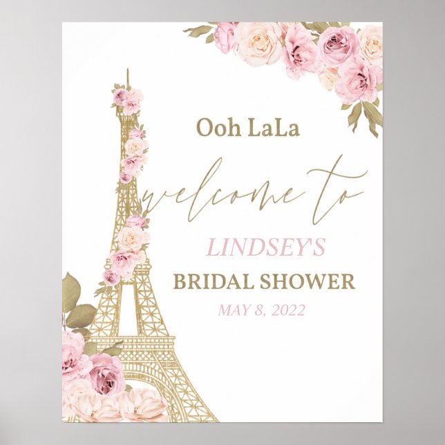 Welcome Sign, Paris, Eiffel Tower, Bridal Shower Poster (Front)