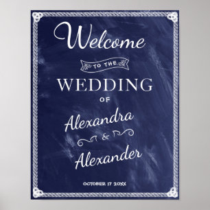 Welcome Sign   Simple Rustic Blue Board Wedding