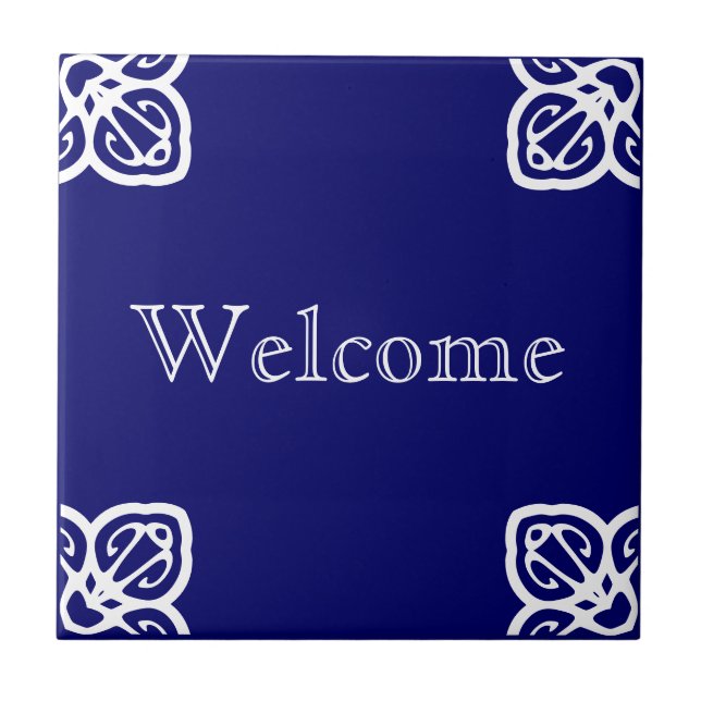 Welcome Sign - Spanish White on Blue Tile (Front)