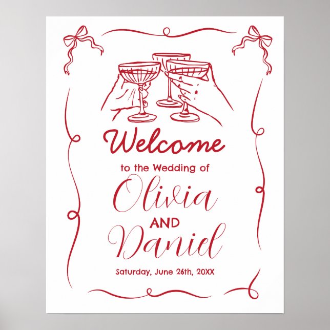 Welcome Sign Wedding Whimsical Hand Drawn (Front)