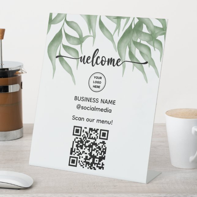 Welcome Sign With QR Code For Menu Pedestal Sign (In SItu)
