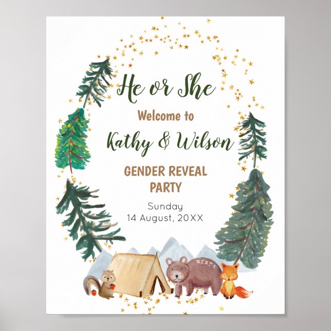 Welcome Sign Woodland Animals Gender Reveal (Front)