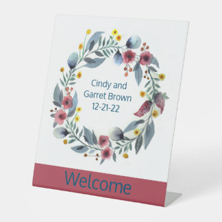 Welcome Signage Wreath Flowers Floral Art Pedestal Sign