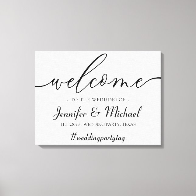 Welcome signature wedding simple minimal party canvas print (Front)