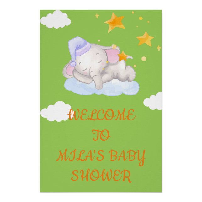 WELCOME SIGNS BABY SHOWER POSTER BABY ELEPHANT (Front)