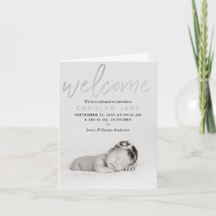 "Welcome" Silver Foil Photo Birth Announcement