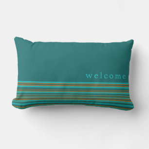 Welcome   Simple Turquoise & Orange Stripe Pattern Lumbar Pillow