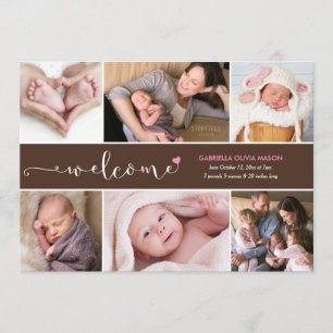 Welcome Six Photo Collage Birth Announcement
