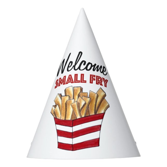 Welcome Small Fry French Fries Foodie Baby Shower Party Hat (Front)